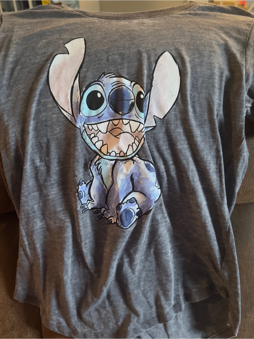Disney Gray Tee with Blue Stitch Graphic